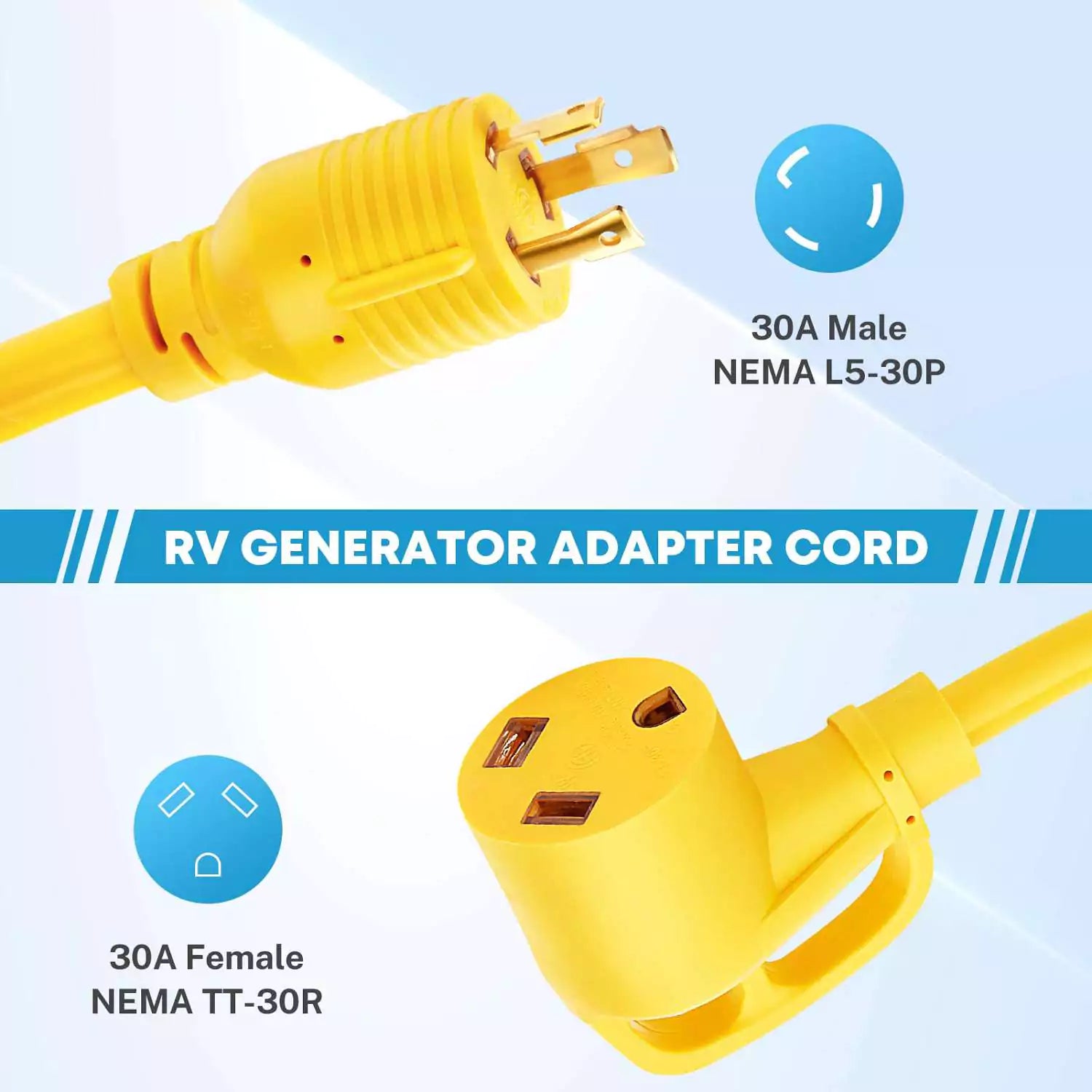 30A to 30A NEMA L5-30P to TT-30R Generator Plug Adapter Cord