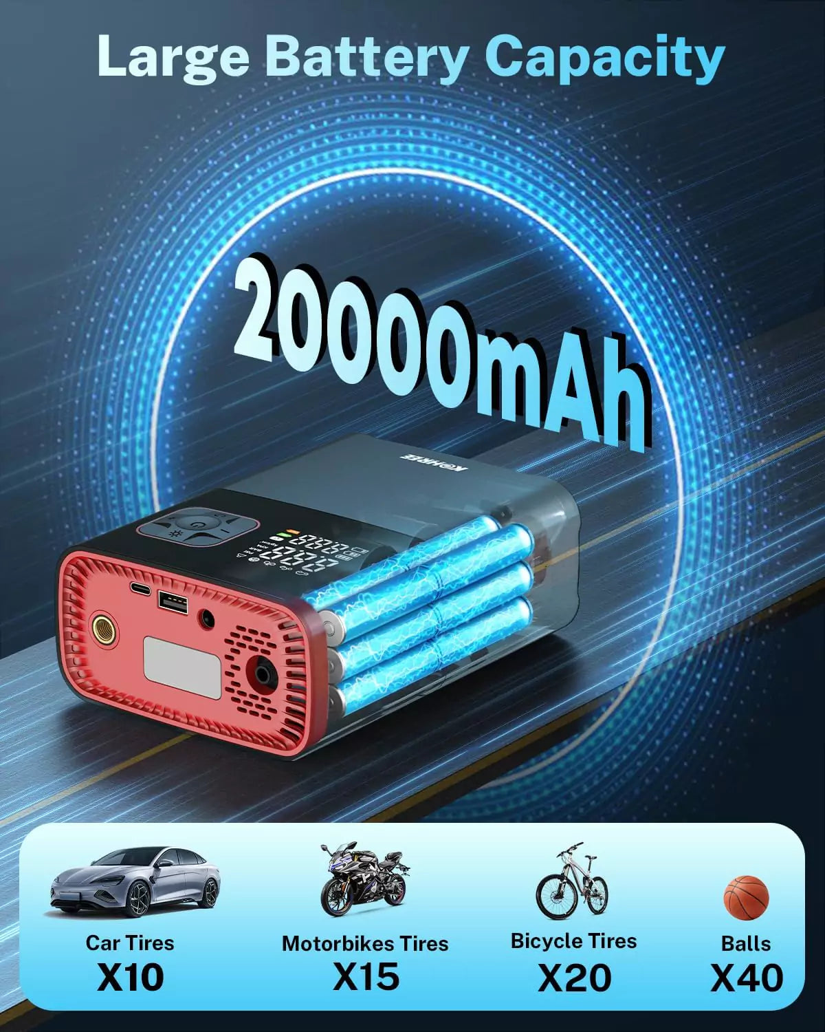 20000 mah large battery capacity hand held tire inflator