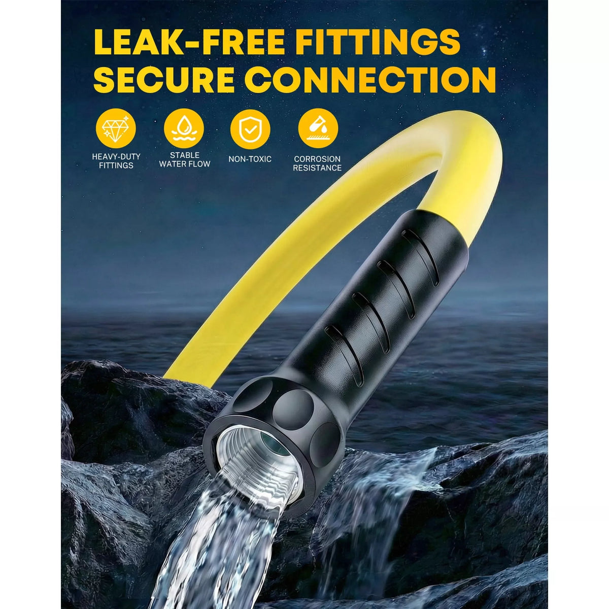 Yellow rv water hose with leak-free fittings and secure connection 