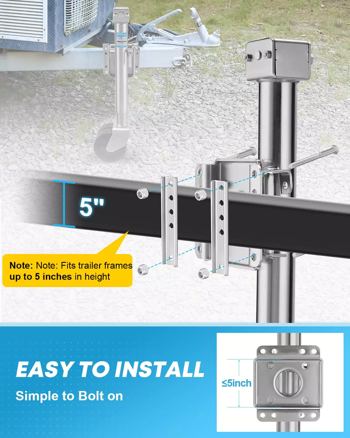 Kohree 2000 lbs boat trailer jack fits trailer frames up to 5 inches in height