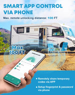 Smart app control via phone keyless entry camper door lock