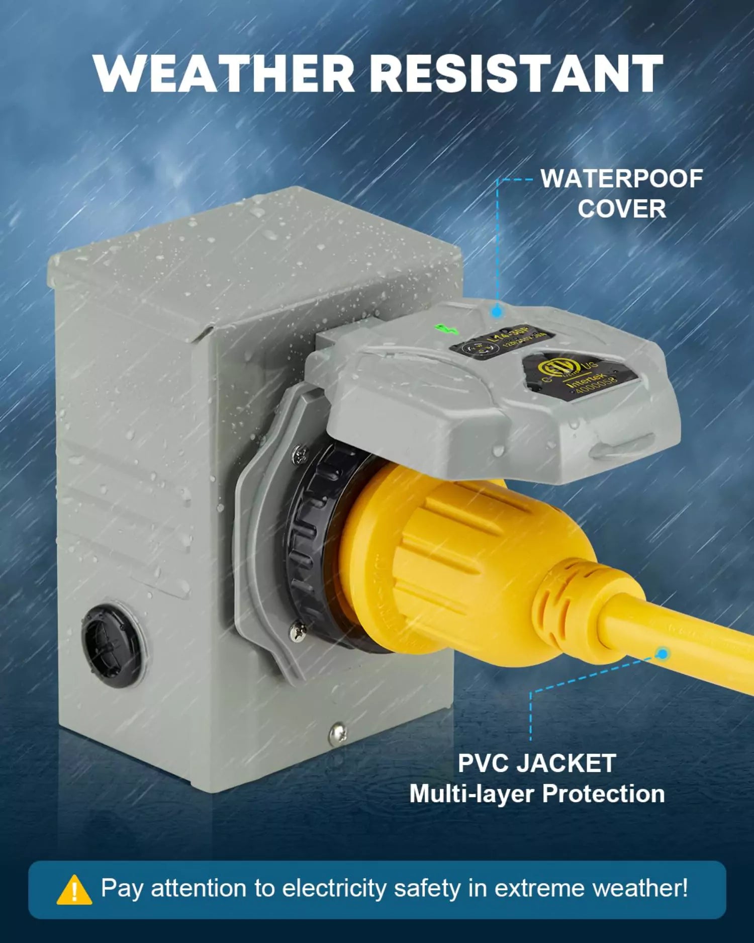 Weather resistant 30 amp generator power cable 25 ft