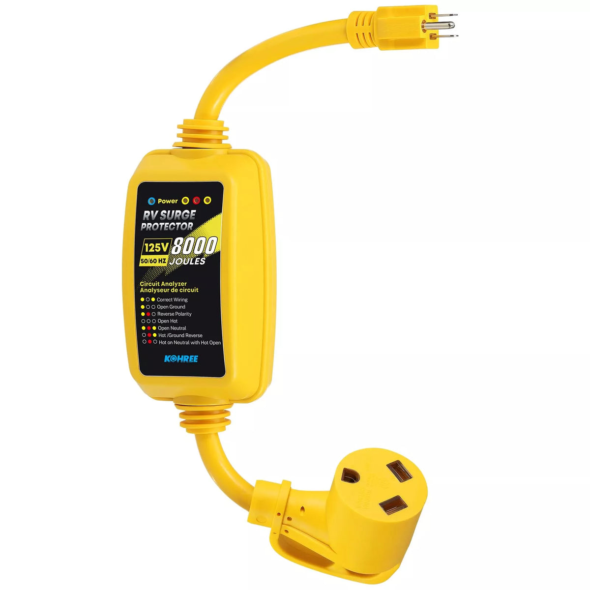 Kohree 30 Amp to 110 Volt RV Adapter with Surge Protector 8000 Joules, NEMA 5-15P to NEMA TT-30R