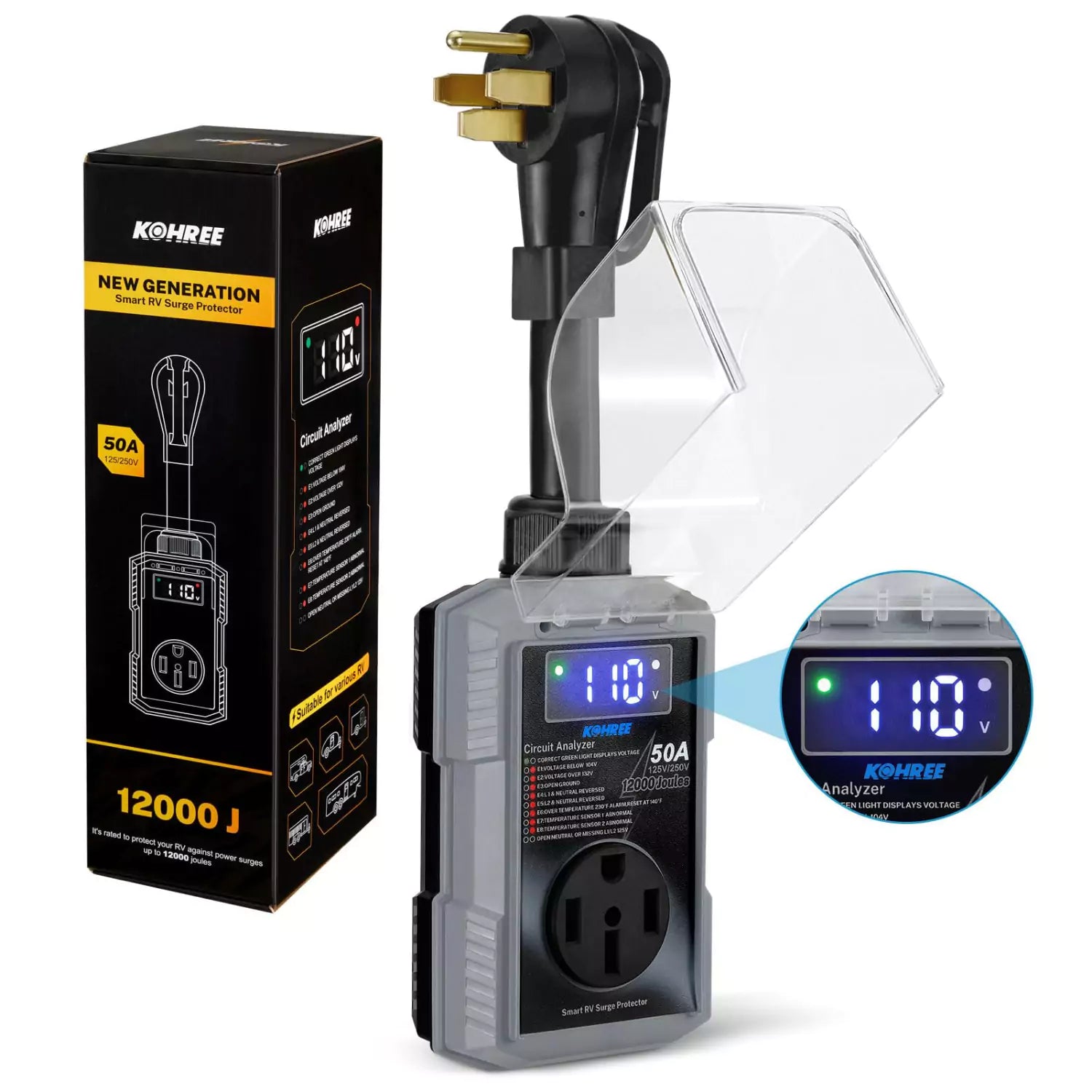 Kohree 50 amp gray rv surge protector
