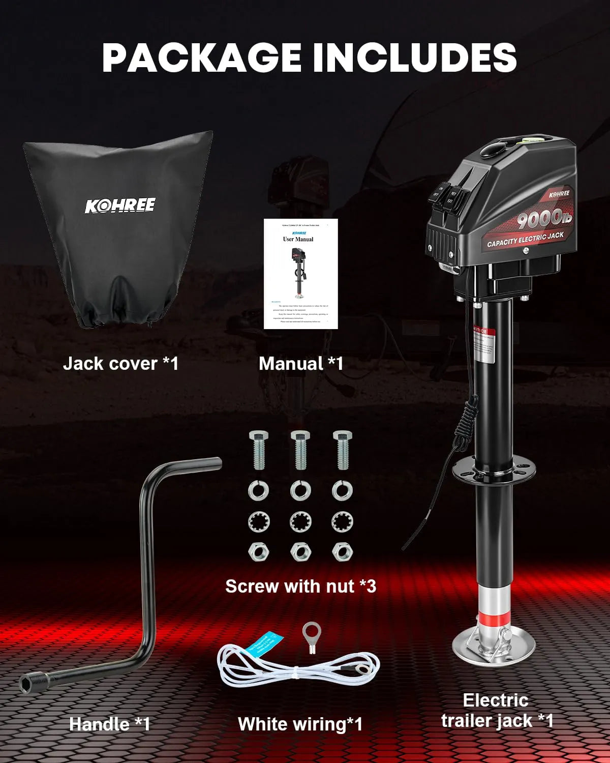 Kohree 9000 lbs electric trailer jack package 