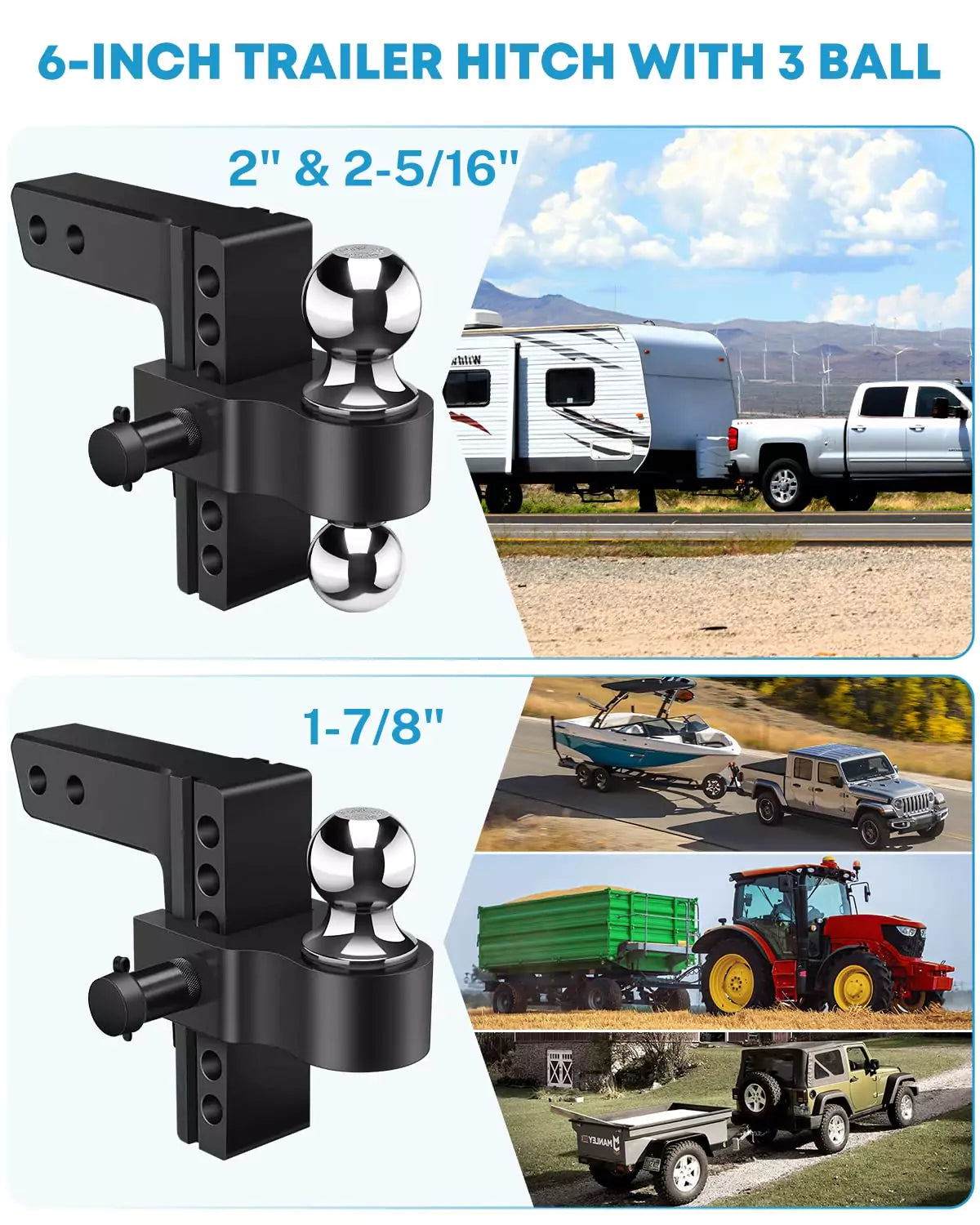 6 inch trailer hitch with 3 ball