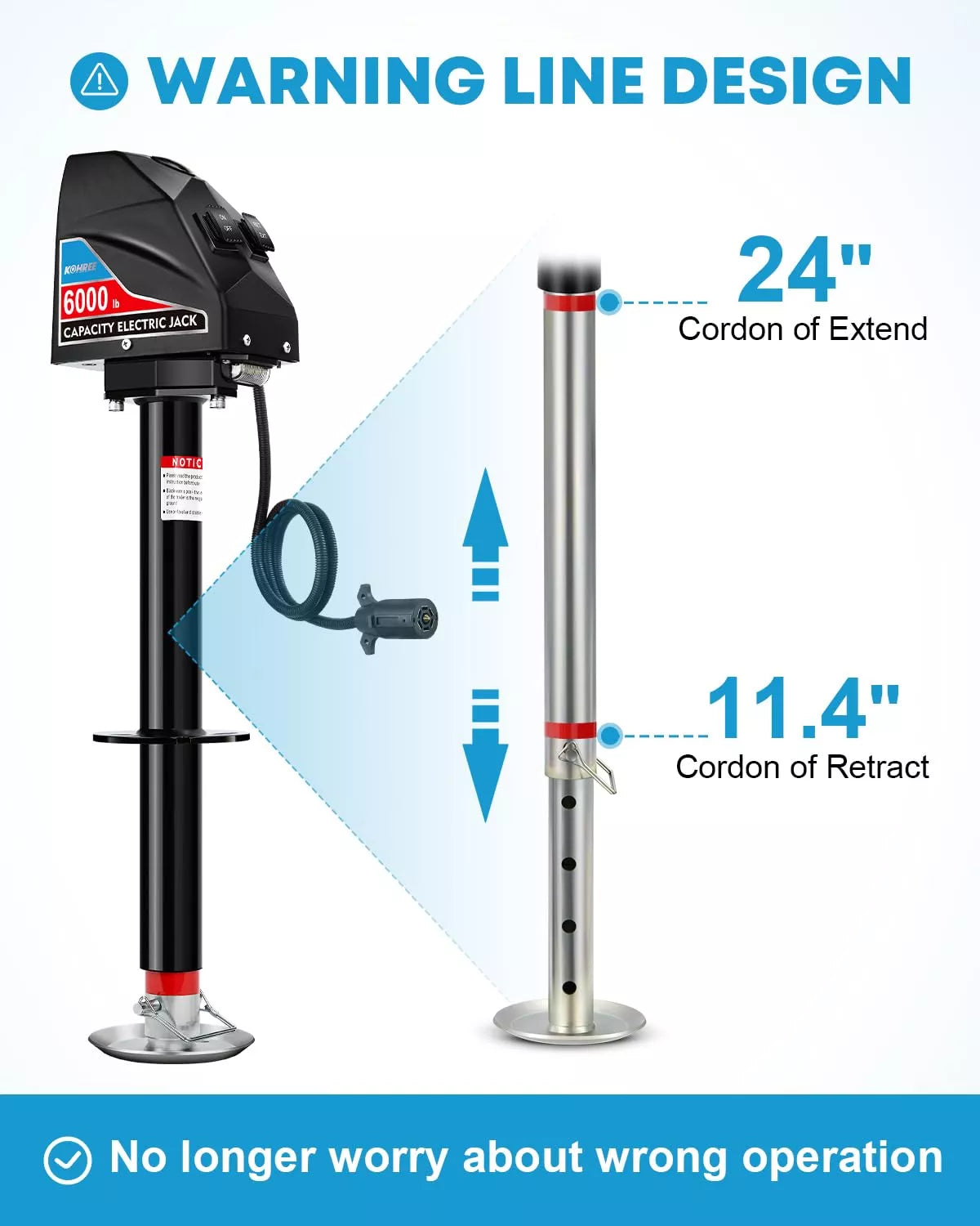 Warning line design of kohree electric trailer tongue jack 6000 lbs