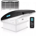 Kohree smart RV roof vent fan with black tinted lid and wireless remote control. 