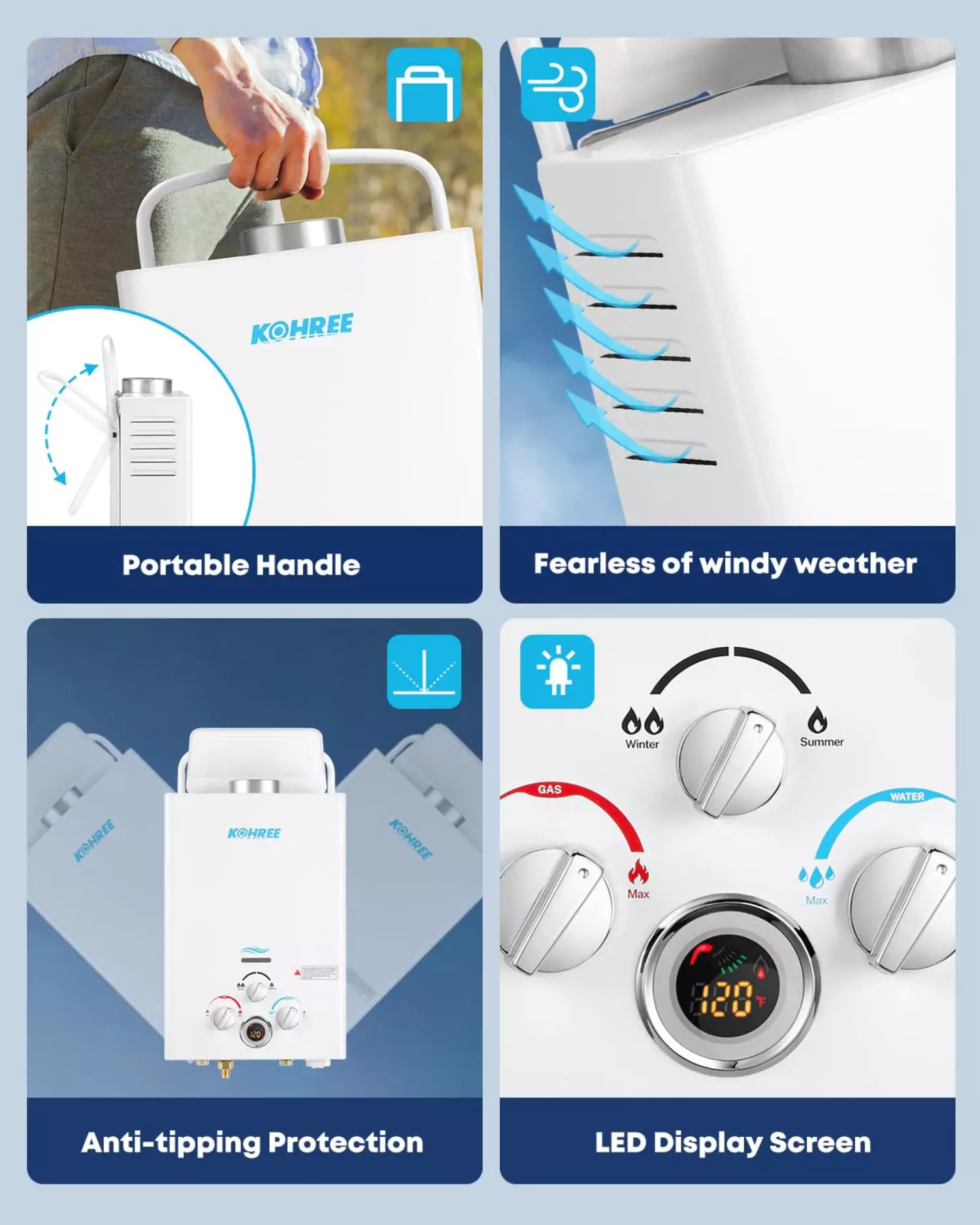 Kohree propane instant water heater features