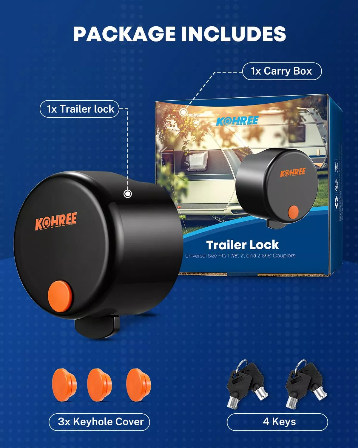 thumbnail image 2 of Trailer Coupler Lock For Flat Lip 1-7/8 And 2 Ball Couplers - Aluminum - Silver E98893 2 of 10