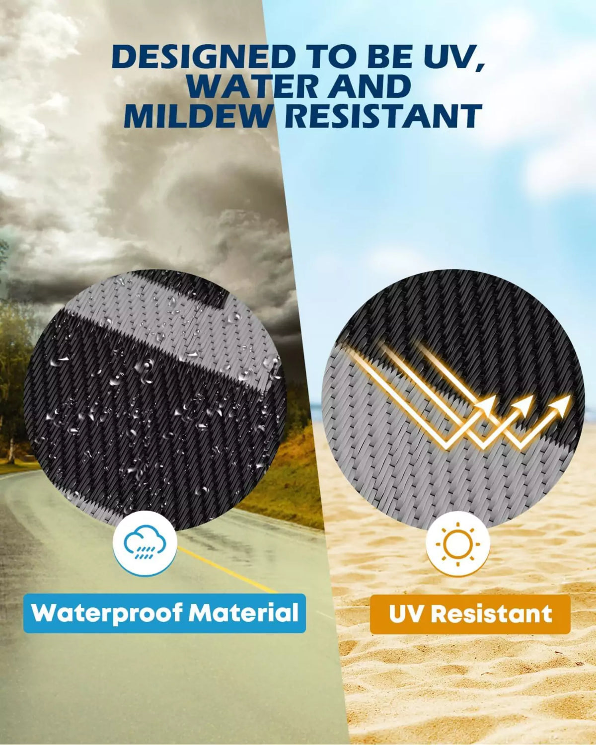 Gray black diamond outdoor rugs designed to be uv , water and mildew resistant