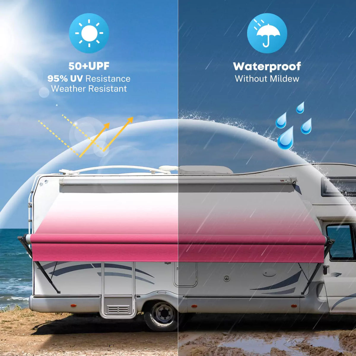 Upf 50+ uv resistance weather resistant and waterproof motorhome awning