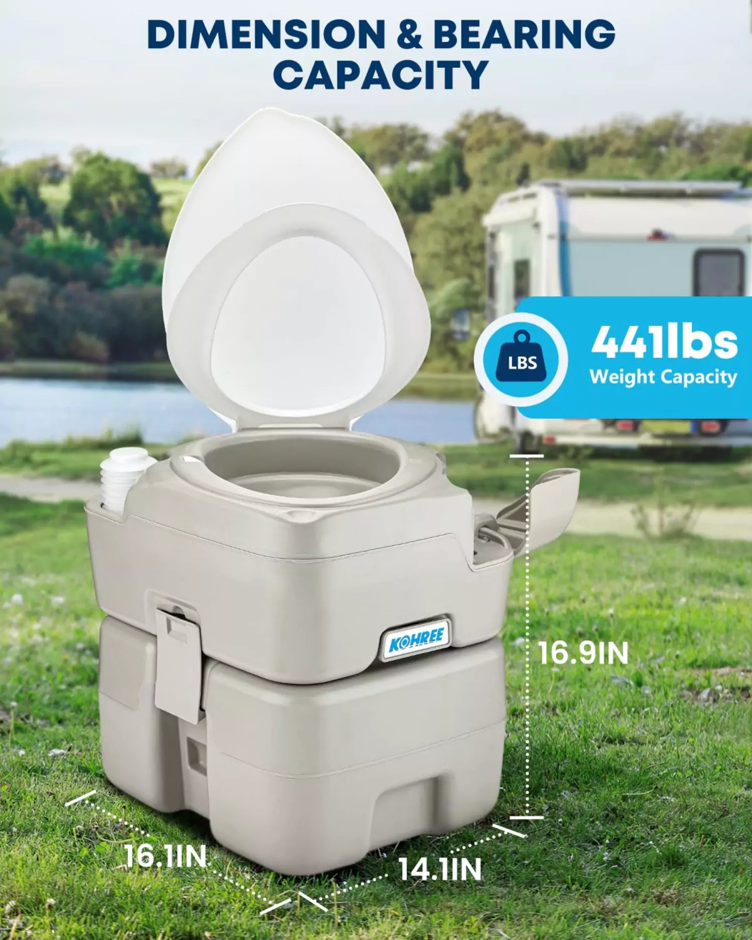 potty camping Kohree Standard Camping Portable Toilet 5.3 Gal. Large Flush Capacity
