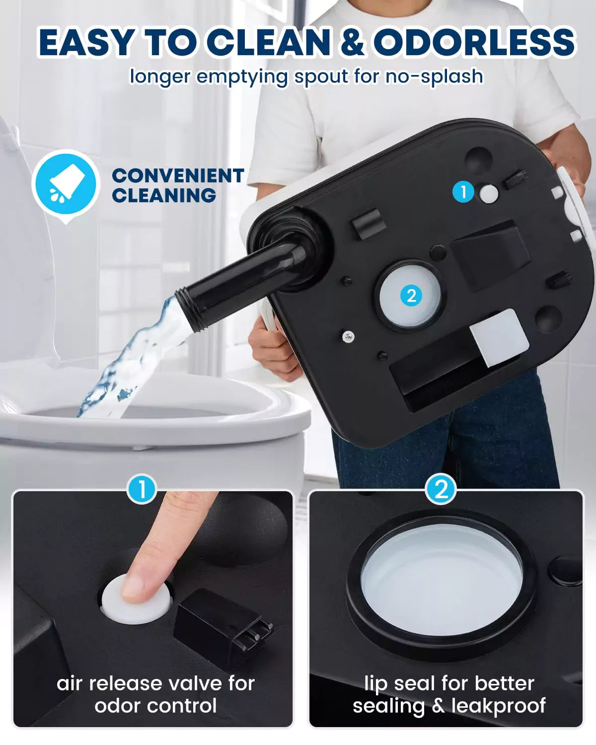 Easy to clean and odorless 6.34 gallon portable camping toielt