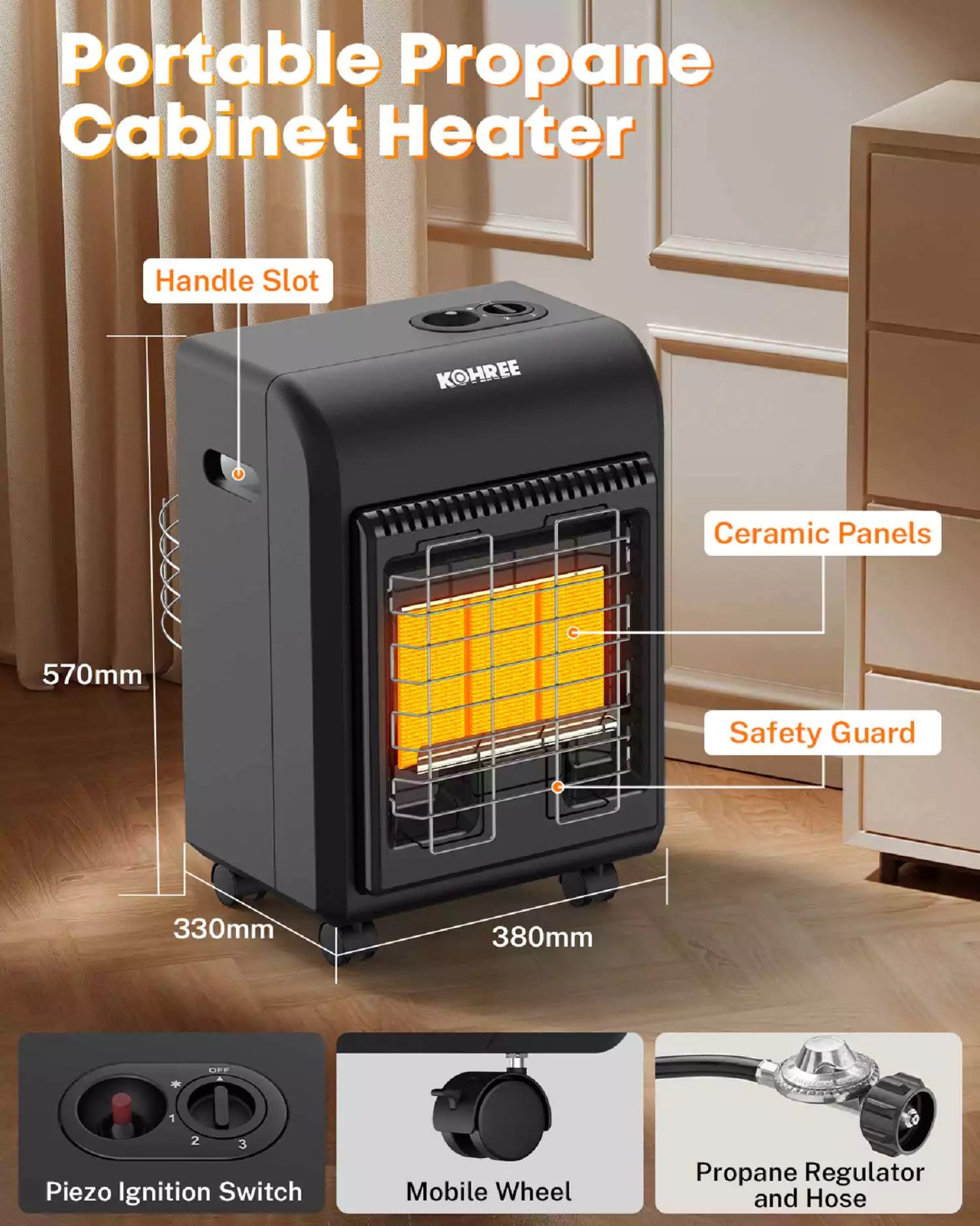 Kohree 18,000 BTU Portable Cabinet Heater Backyard Propane Heater