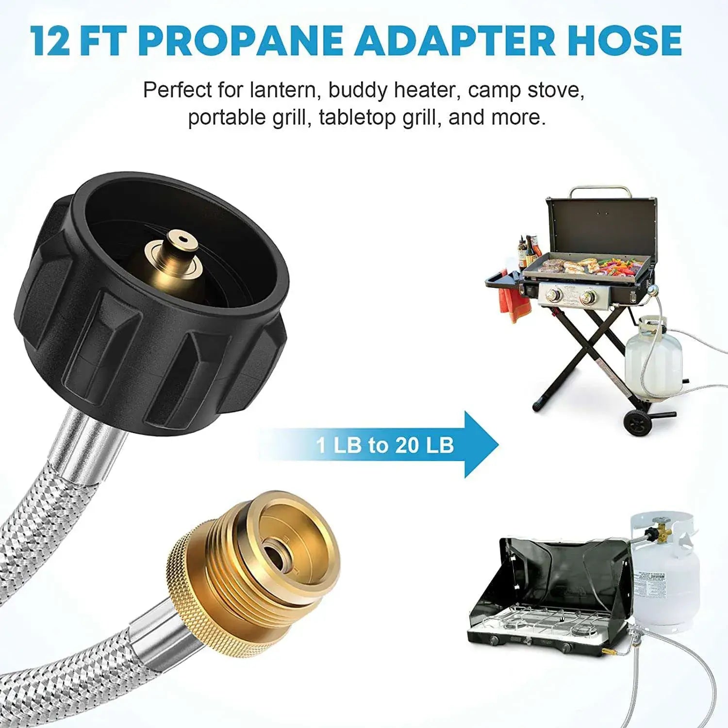 Kohree 12 ft Propane Adapter Hose for 1lb to 20lb Tank Conversions