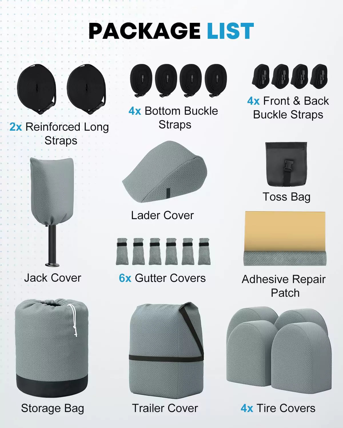 Kohree rv and trailer covers package list