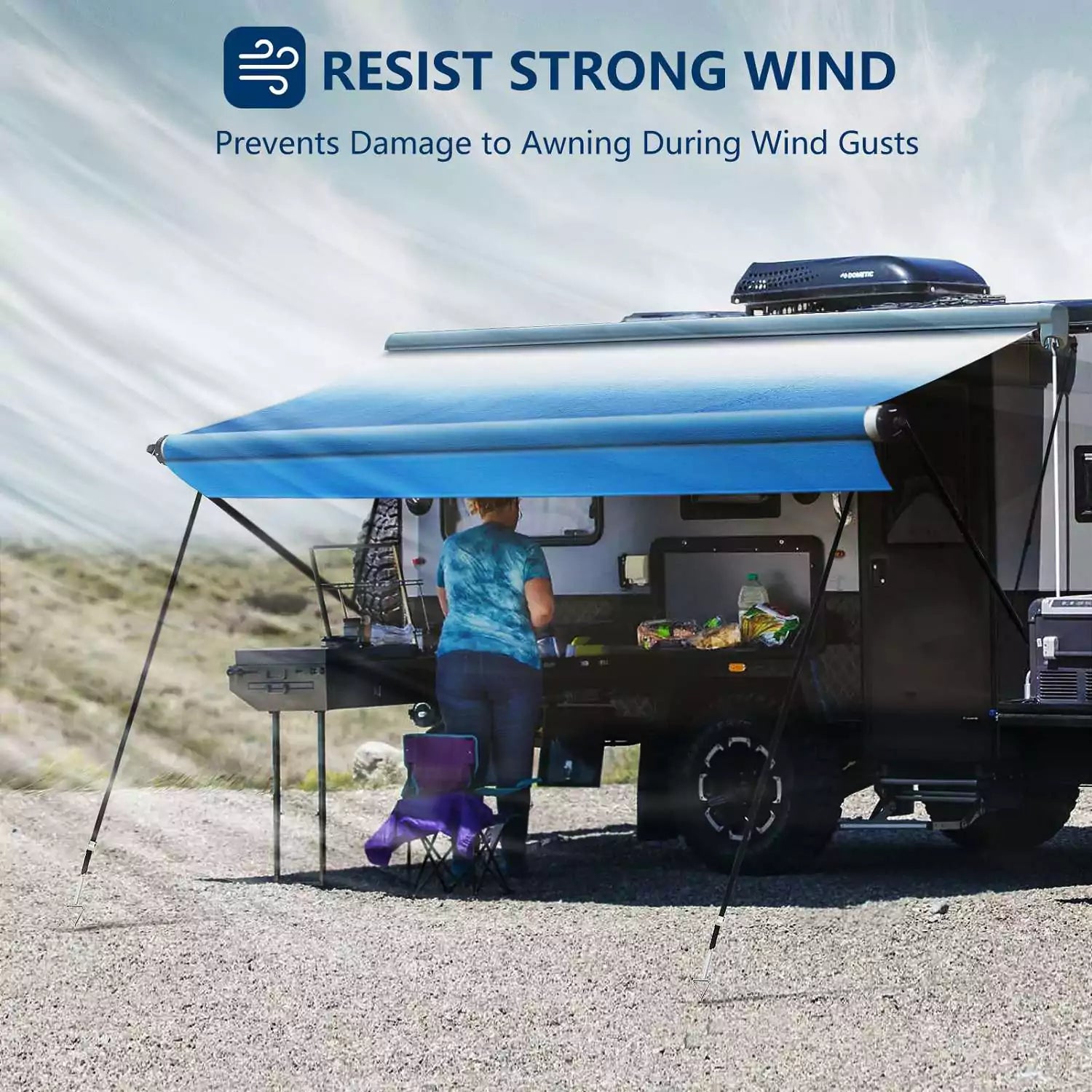 Resist strong wind RV awning anchors