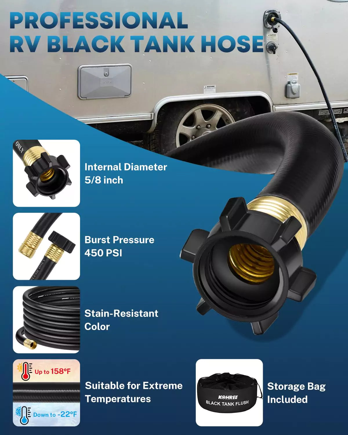 Professional rv black tank flush hose
