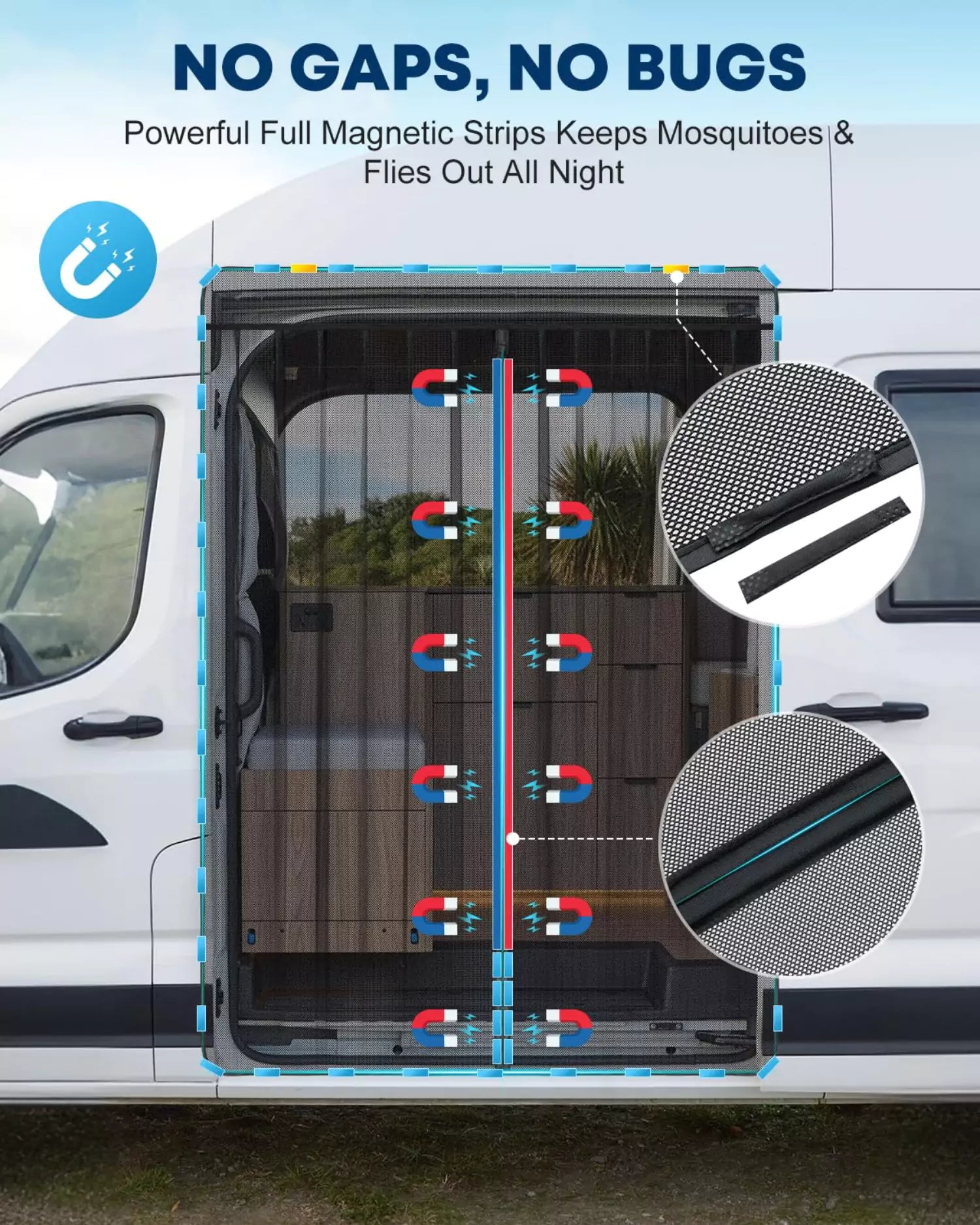 Powerful full magnetic strips keeps mosquitoes and flies out all night