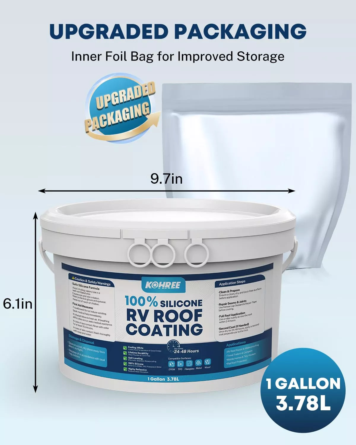 Upgraded packaging of rv camper roof coating
