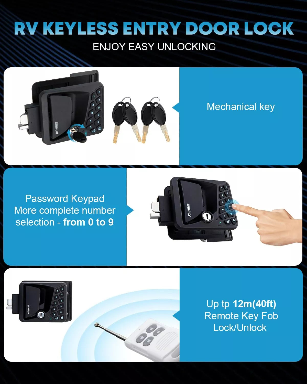 Kohree RV Keyless Entry Door Lock with Remote Control & Keypad