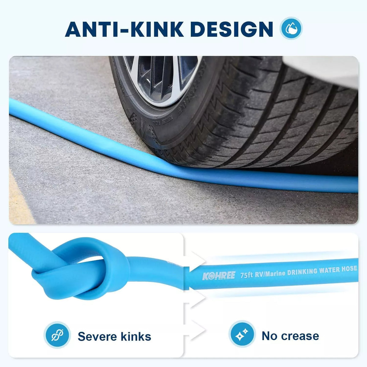 Anti kink design rv fresh water hoses 75 ft