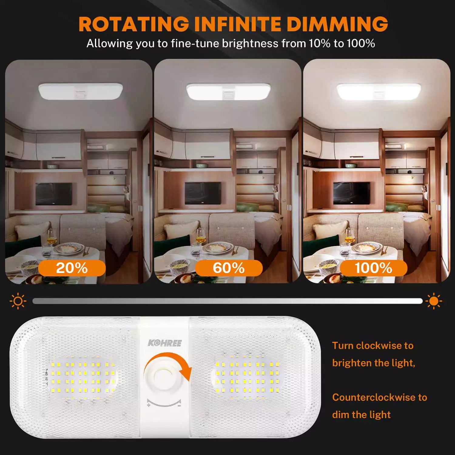 Rotating infinite dimming RV light interior 5 pack