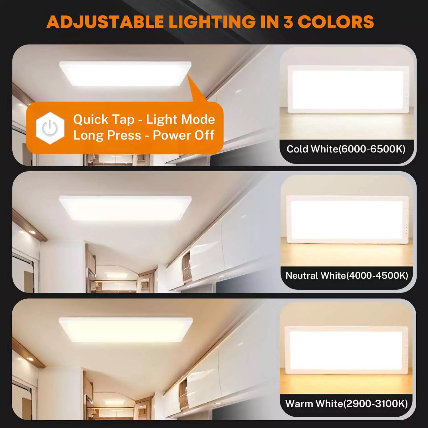 RV light interior adjustable lighting in 3 colors