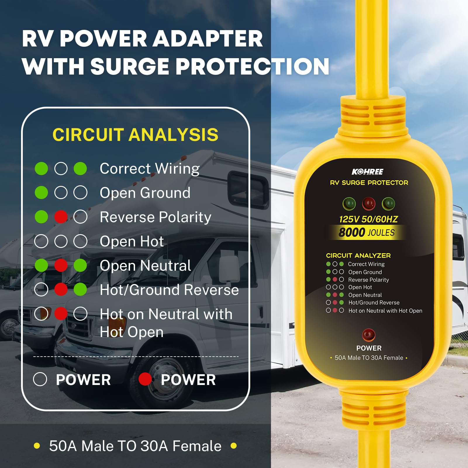 50 Amp to 30 Amp RV Adapter with Surge Protector