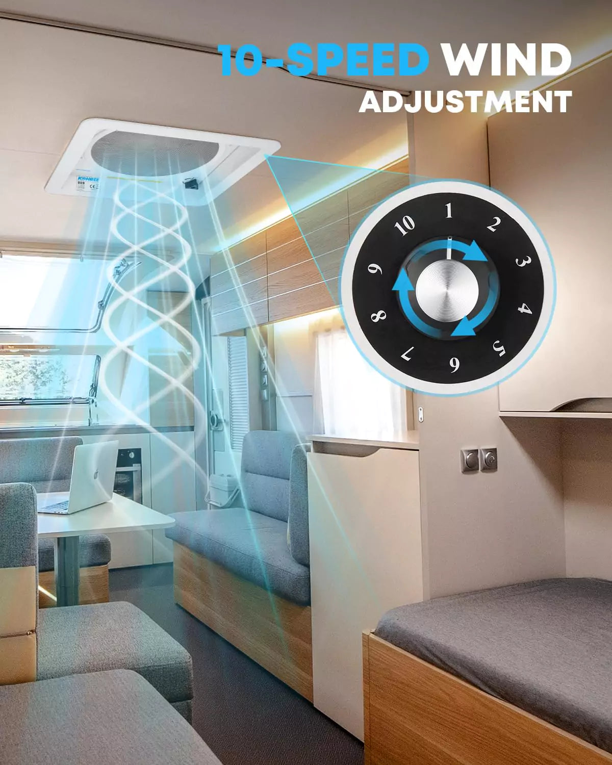 Kohree rv roof fan with adjustment 10-speed wind