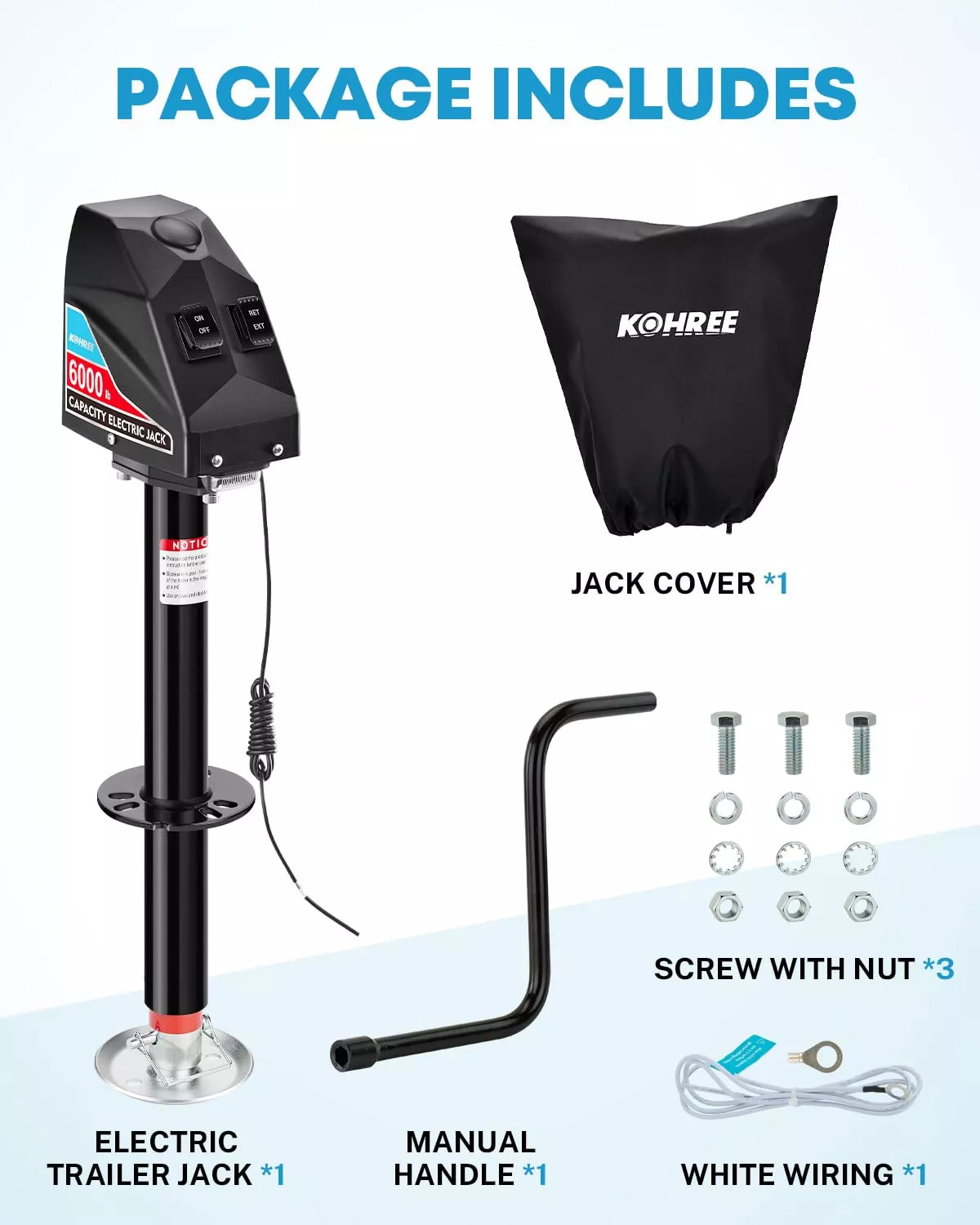 Kohree rv tongue jacks 6000 lbs package includes