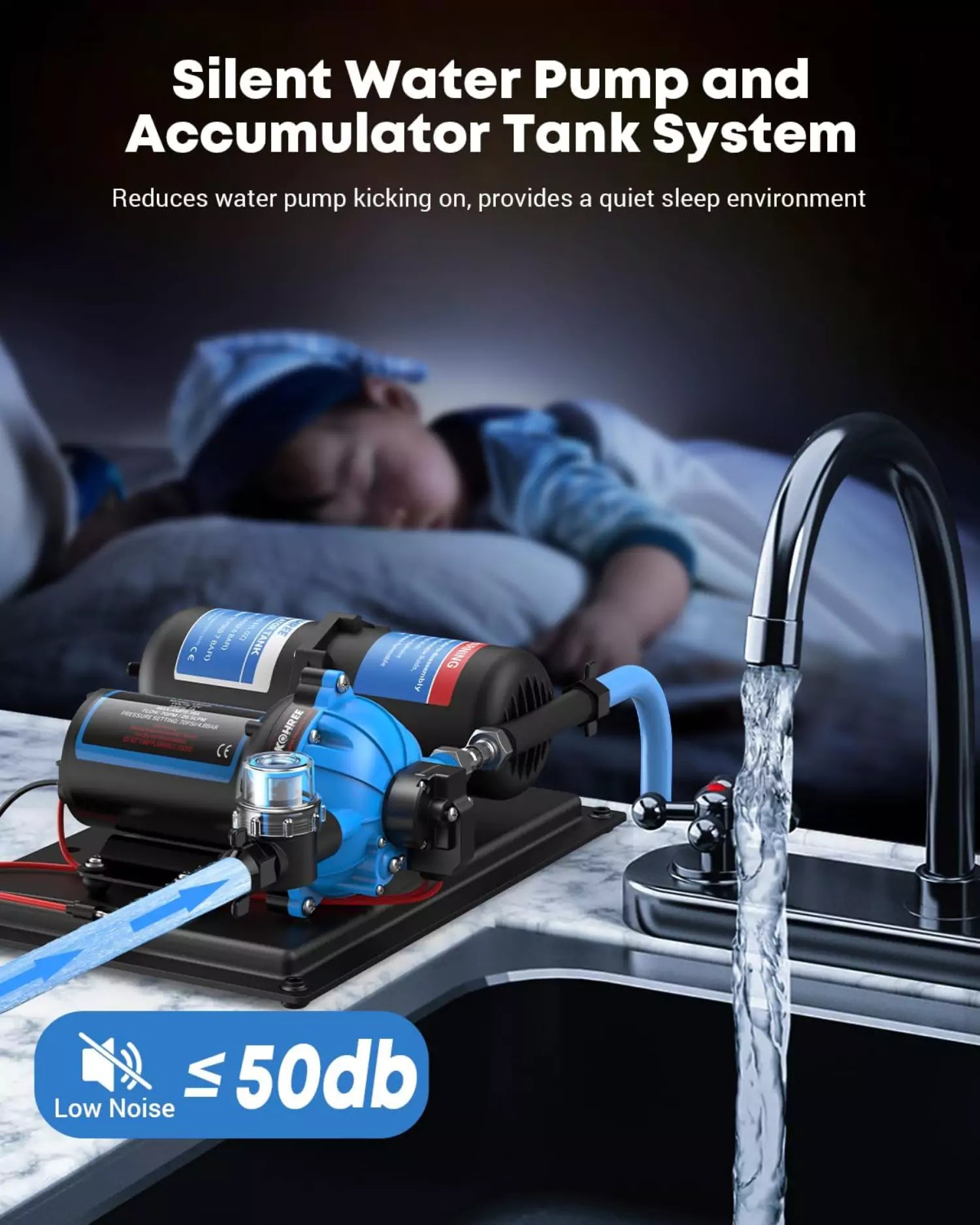 Silent water pump and accumulator tank system 7 gpm