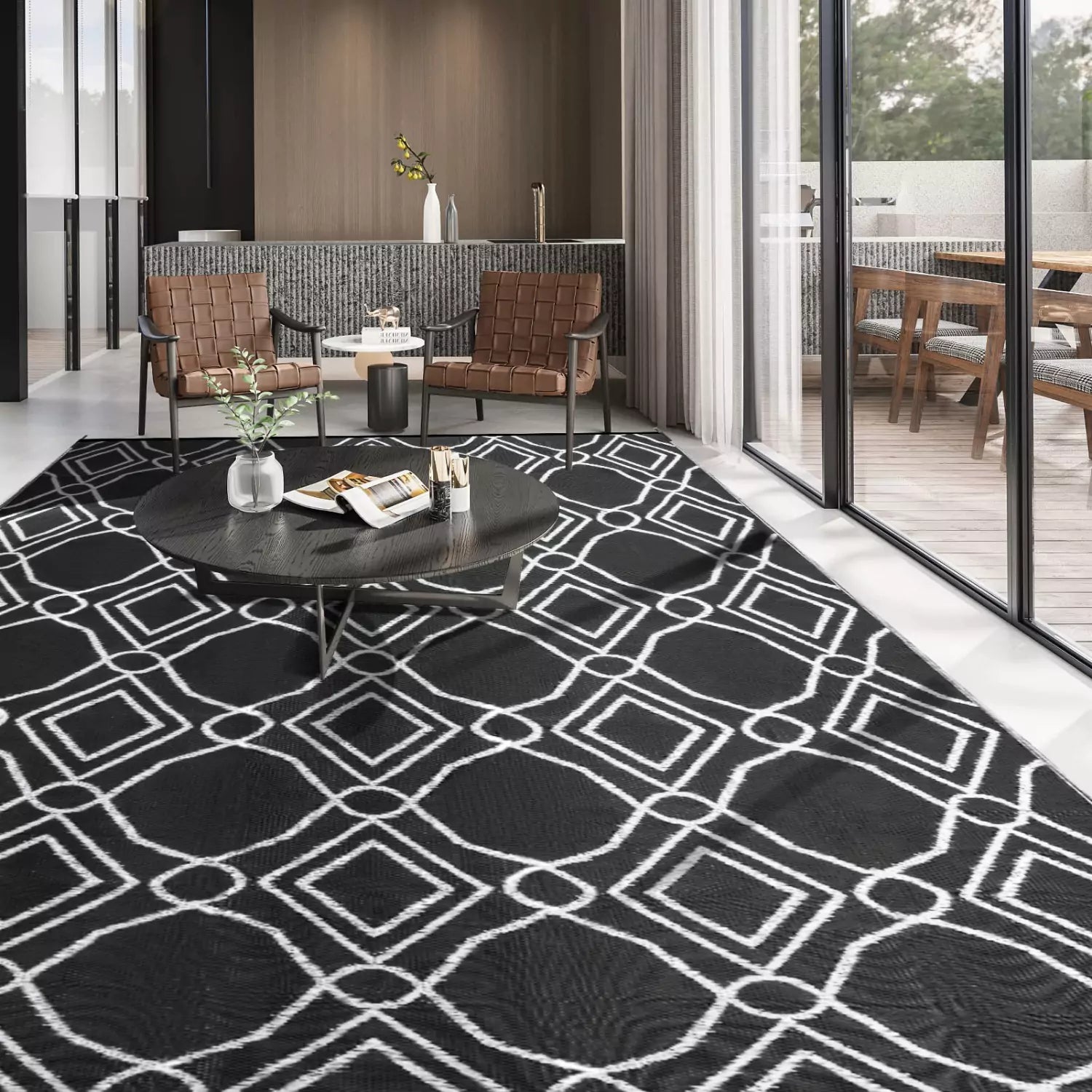 Reversible rv outdoor mats 9x12 black