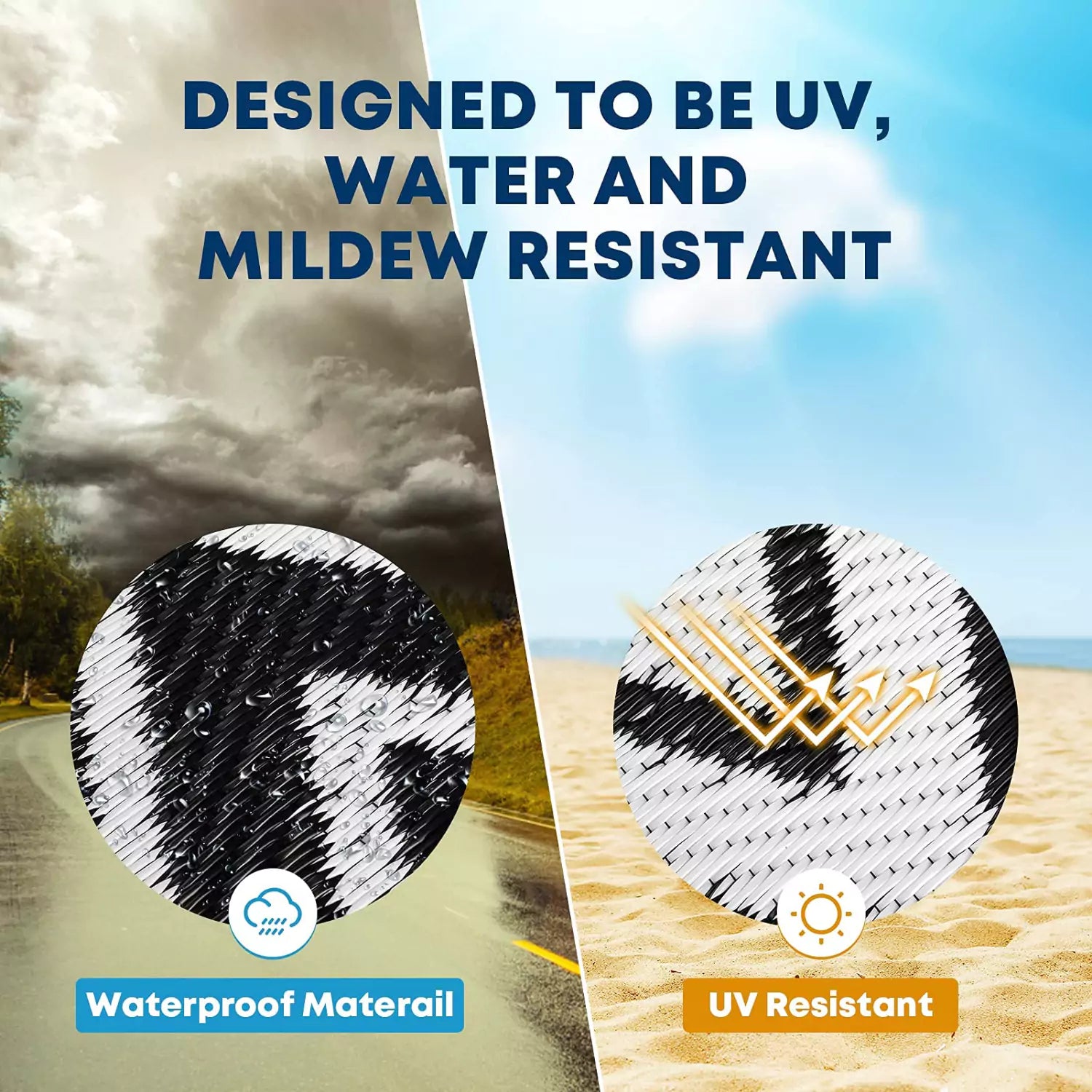 Rugs for campers designed to be uv, water and mildew resistant