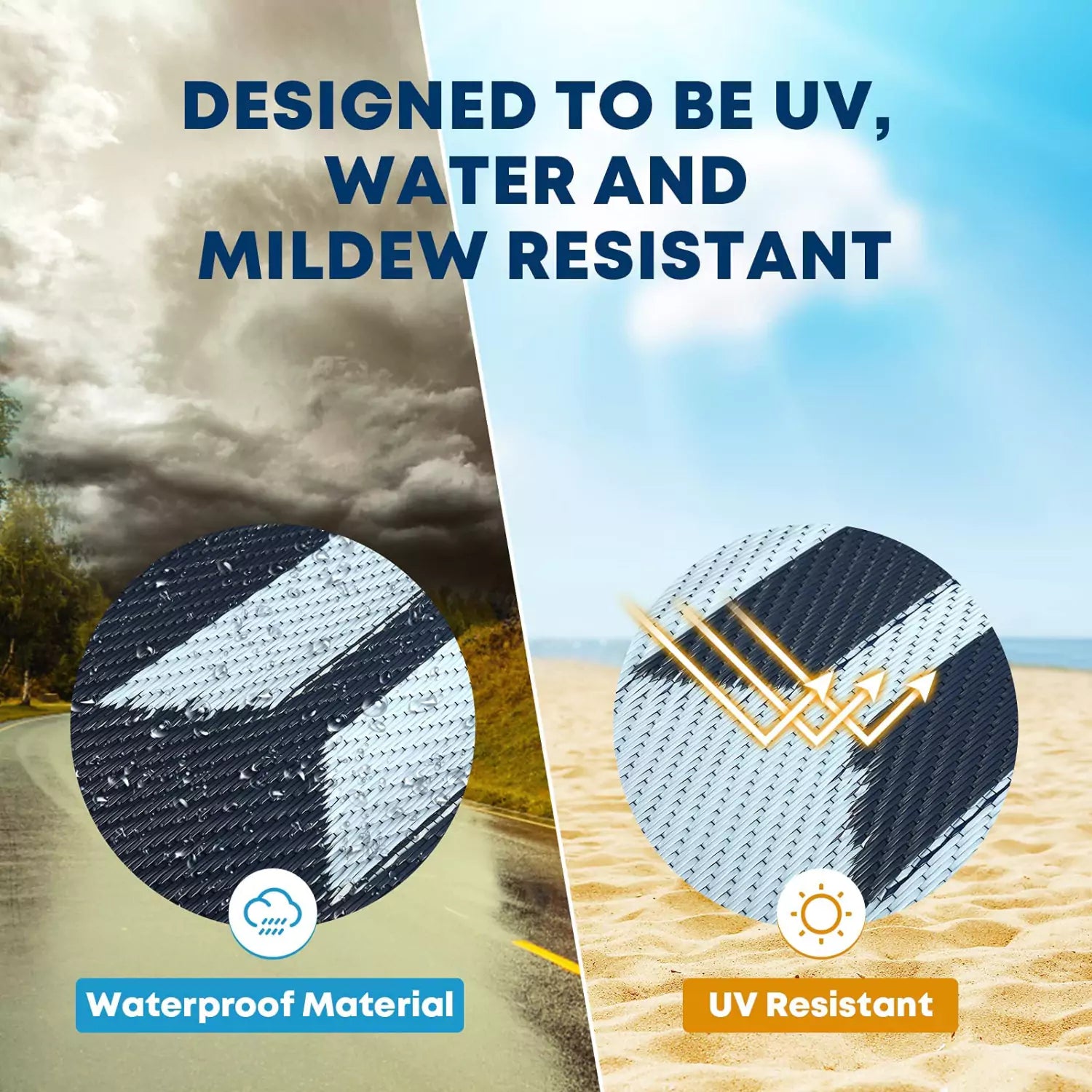 Rugs for outdoor patio designed to be uv, water and mildew resistant
