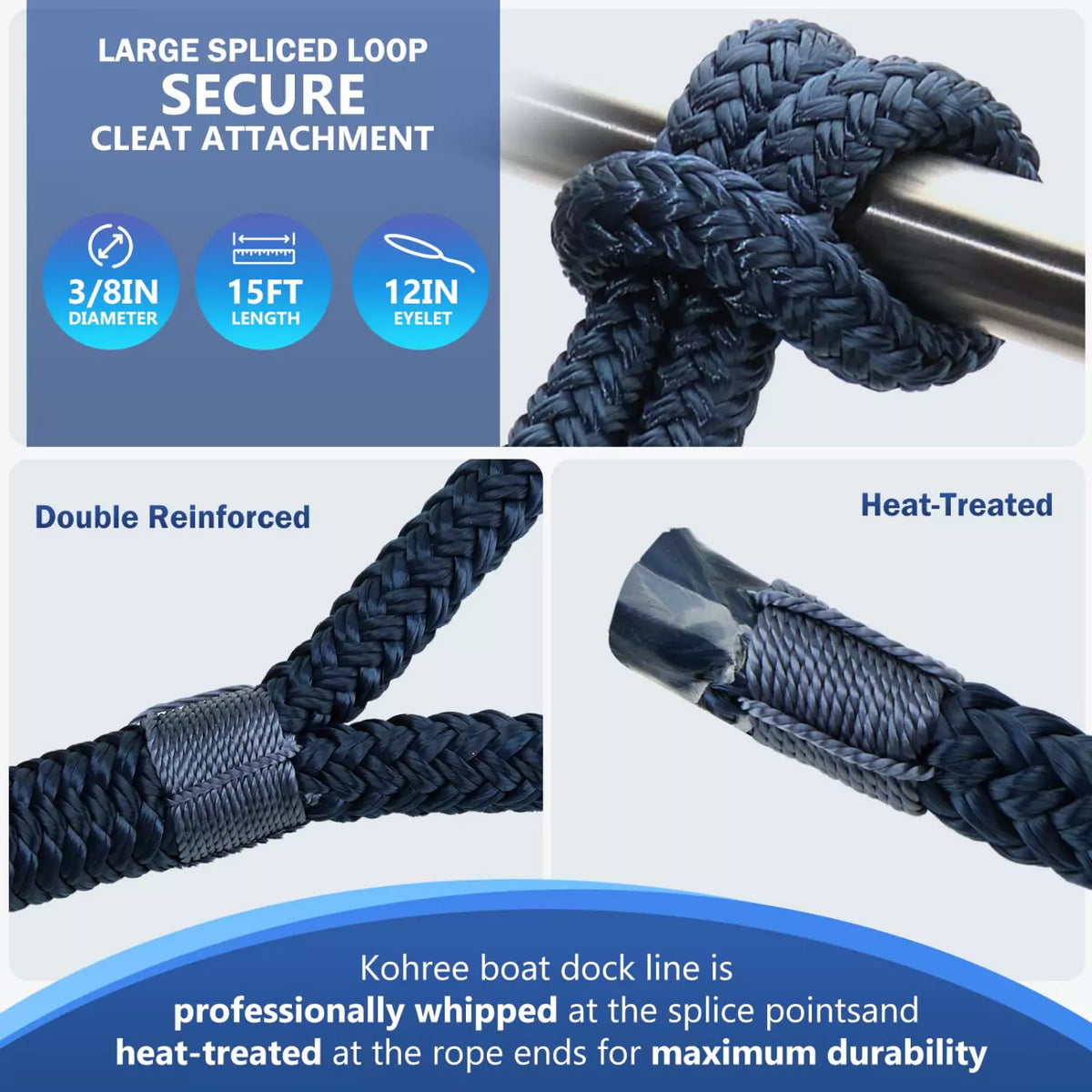 York Line Cover Rope Kohree 3/8 in x 15 ft Nylon Dock Lines | Boat Anchoring Rope