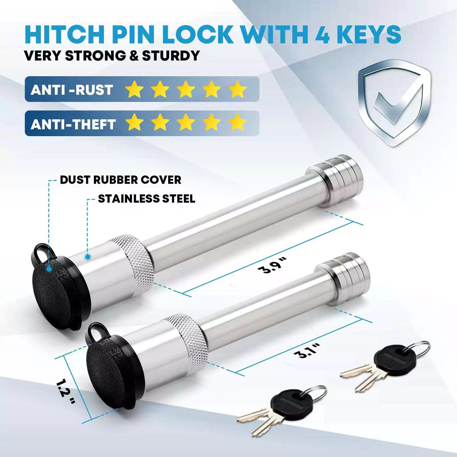 Hitch pin lock with 4 keys