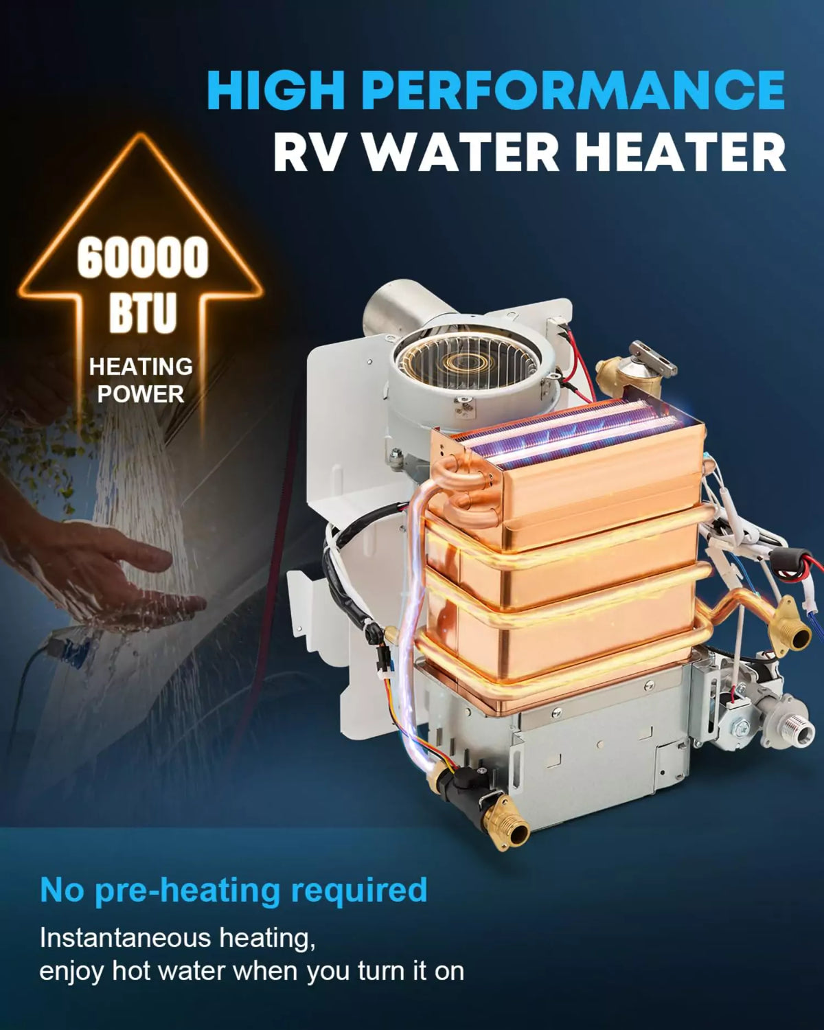 No pre-heating required tankless water heater for an rv