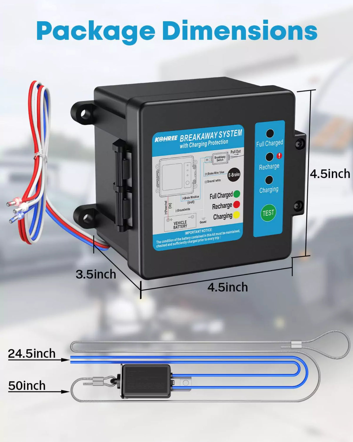 Kohree trailer breakaway package dimensions