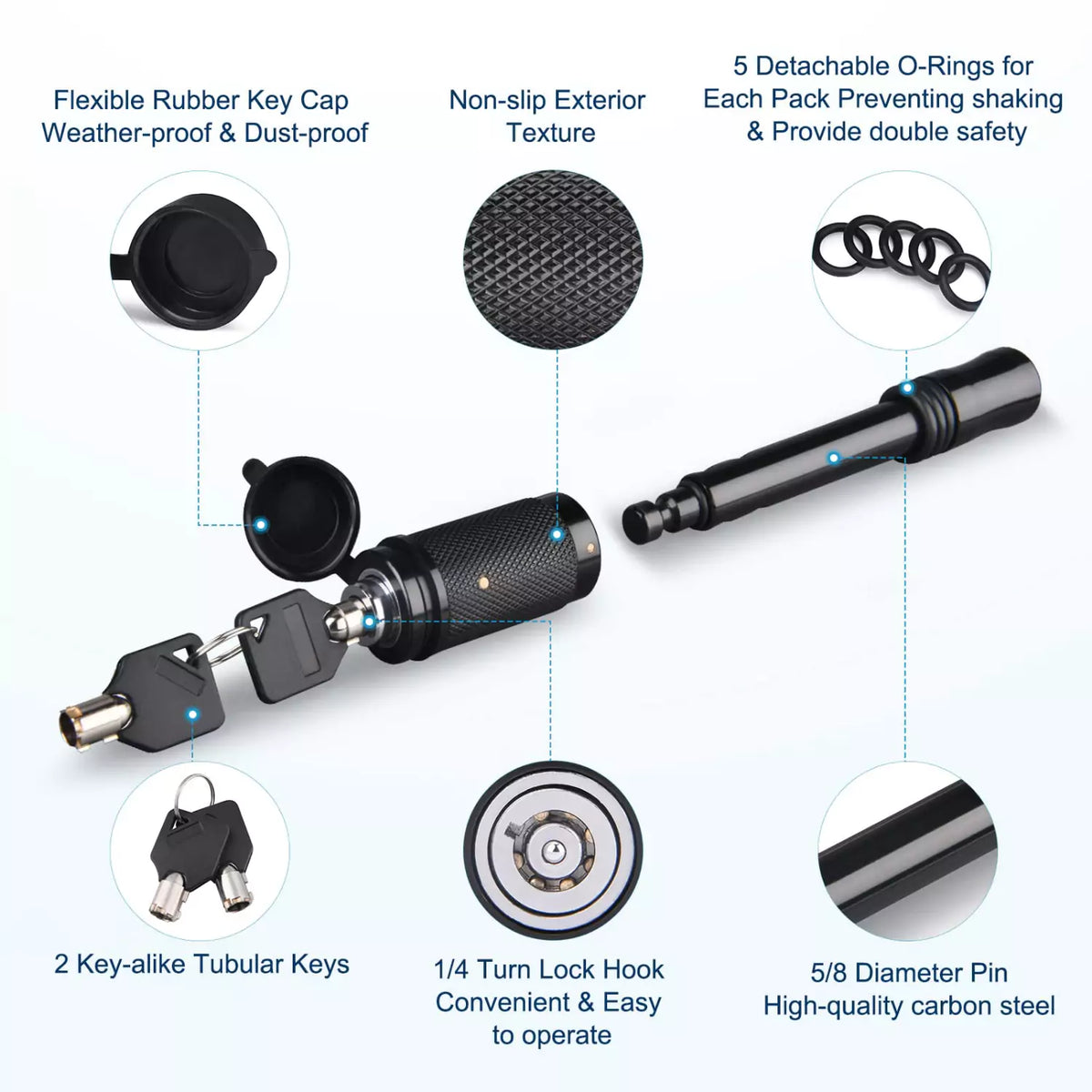 Kohree trailer hitch lock pin features