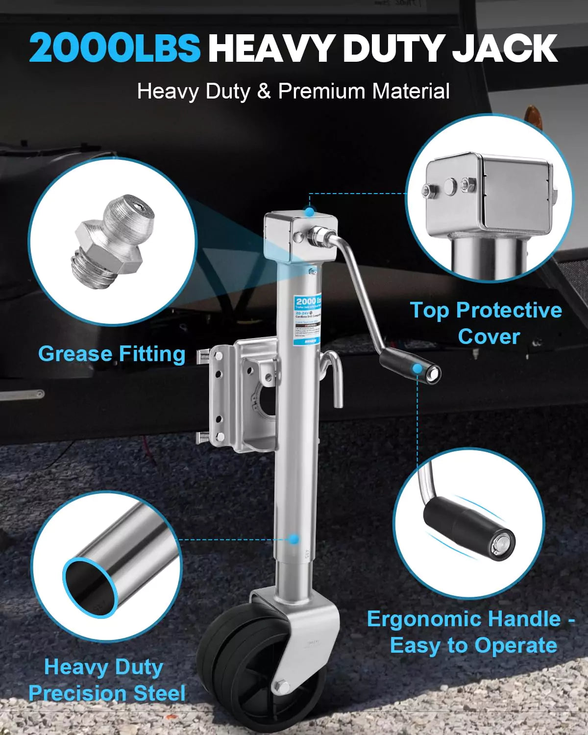 AUKAYNE Marine RV Boat Trailer Lift Jack – Dual Wheel, Heavy Duty, 2000 Lbs Capacity, Galvanized, TJ201