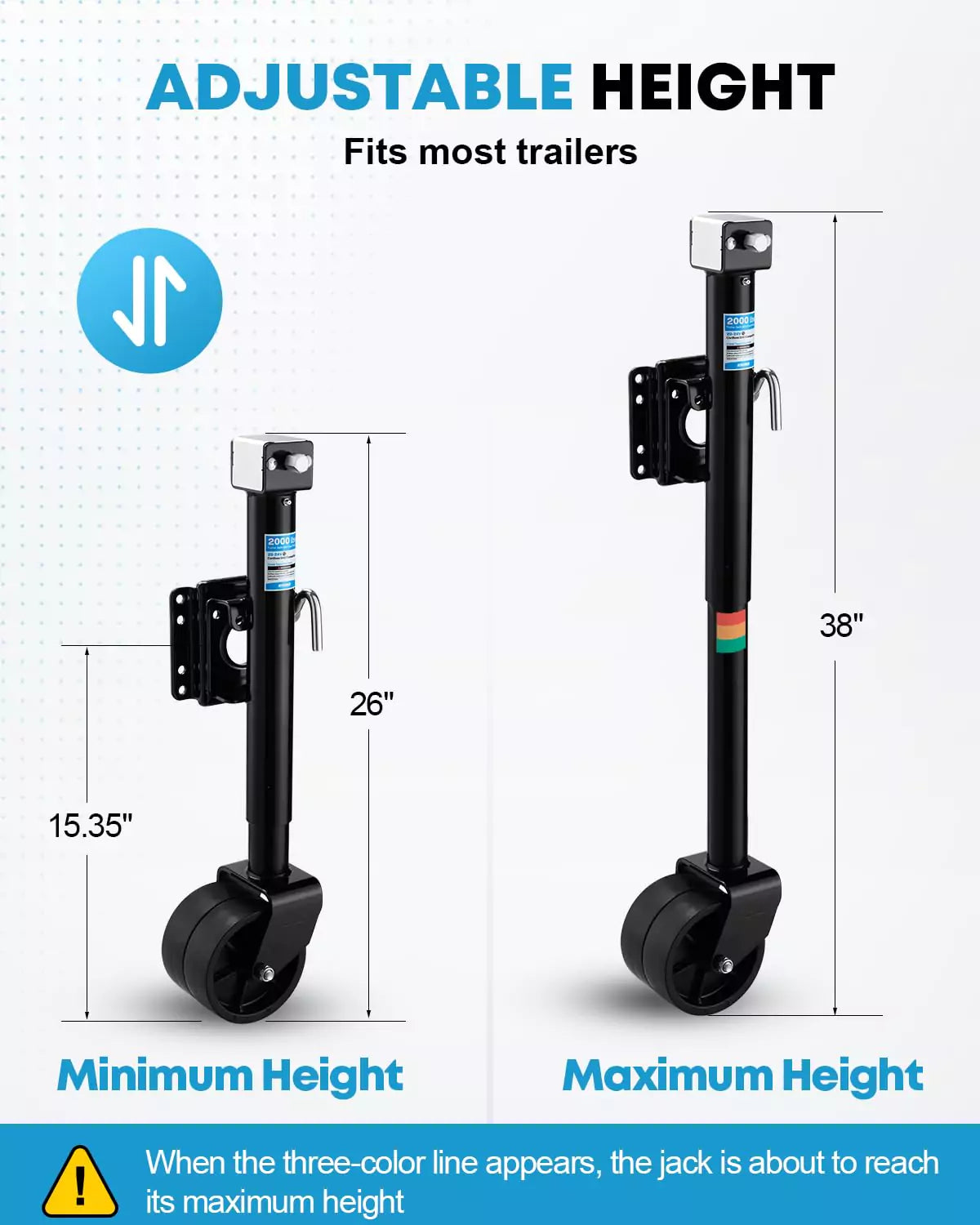 Adjustable heigh for kohree trailer wheel jack with dual wheels black