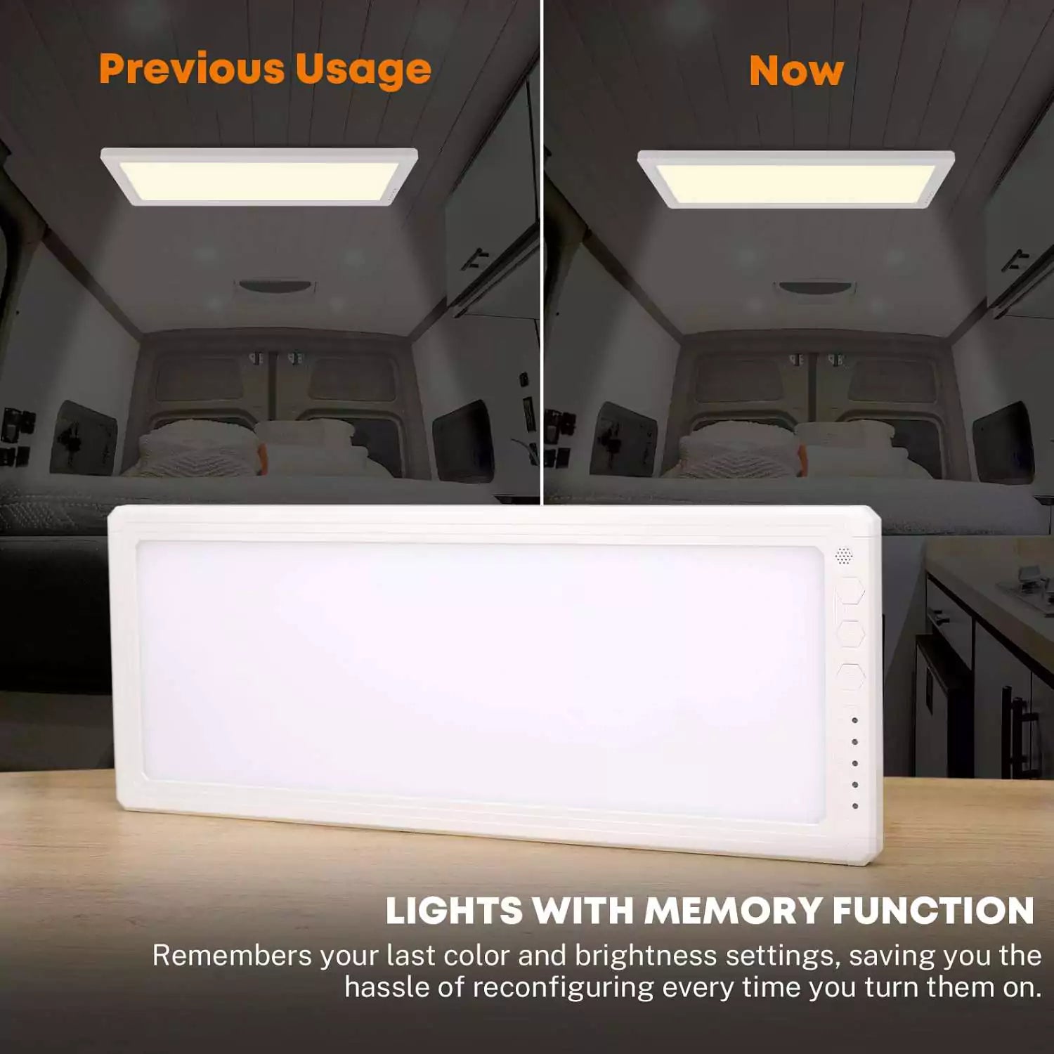 Travel trailer interior lights with memory function