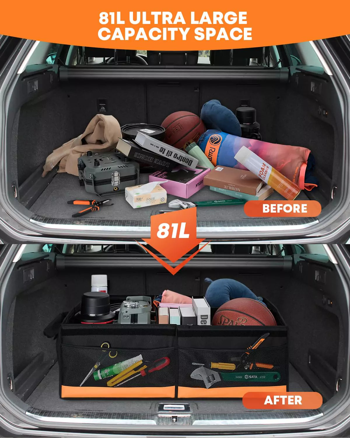 Clean and tidy RV storage space trunk organizer for SUV