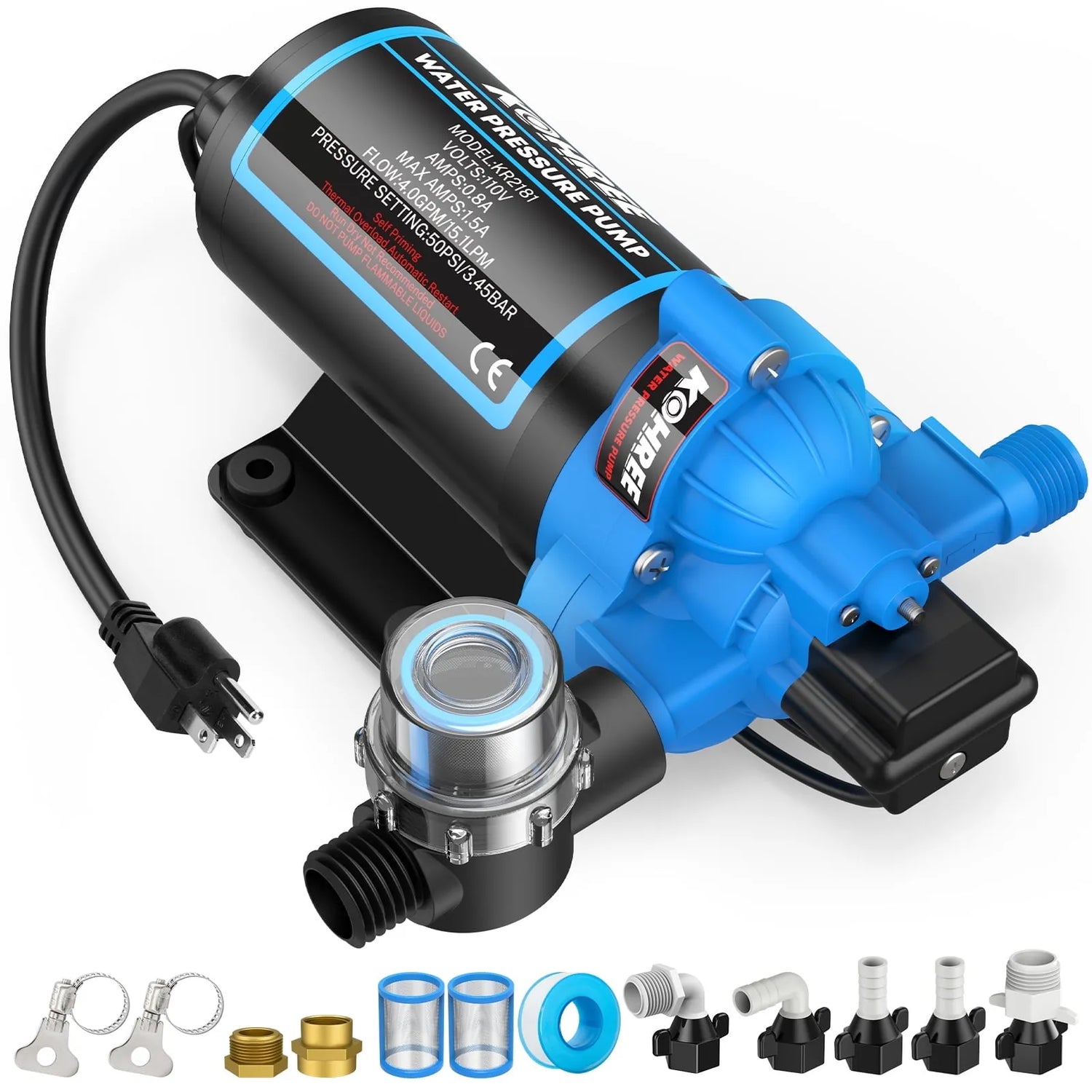 110V AC Self-Priming RV Water Pump for Home, Garden, Marine