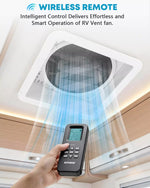 Person using a wireless remote to control the Kohree RV ceiling vent fan. 