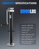 Adjustable Drop Leg Trailer Jack with quick-release pin for extra height and fast leveling