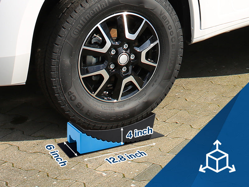 Car tire on a blue tire inflator with measurements displayed
