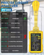 Yellow precise circuit analyzer rv surge protector 50 amp with a chart